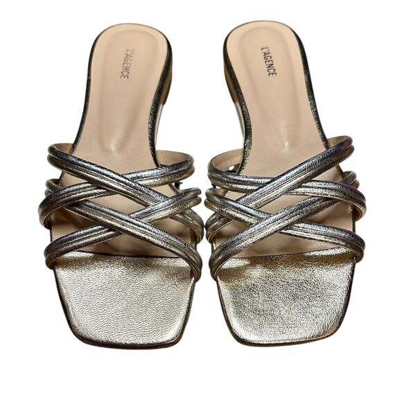 L’agence Abelle Flat Sandal in Gold/Silver Crackle NWB Size 8 - Picture 1 of 10